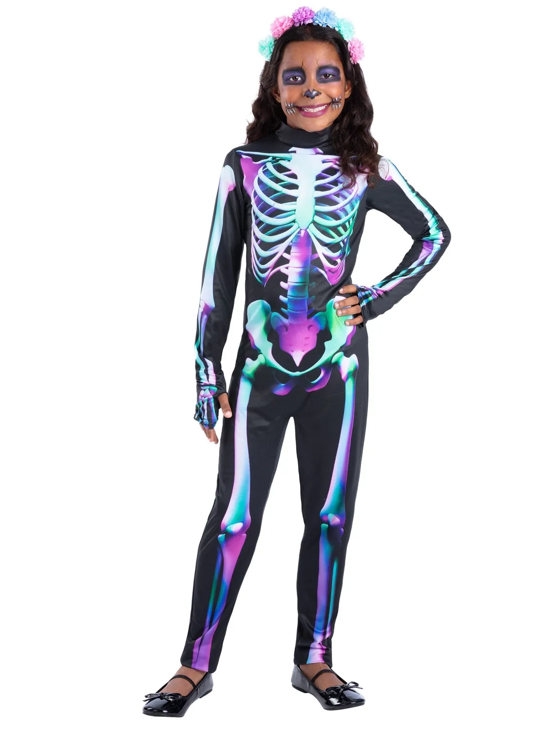 Smiffys Bright Bones costume scheletro bambina neon 7-9 anni