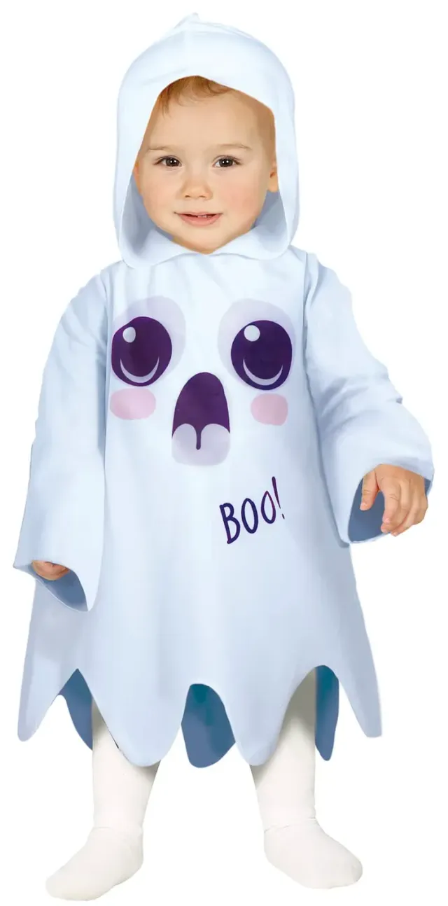 Guirca costume fantasma neonato 12-18 mesi bianco con cappuccio