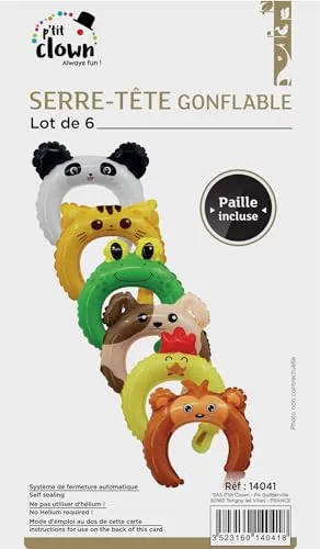 P'tit Clown 14041 Cerchietto Gonfiabile Animali 6 Pezzi