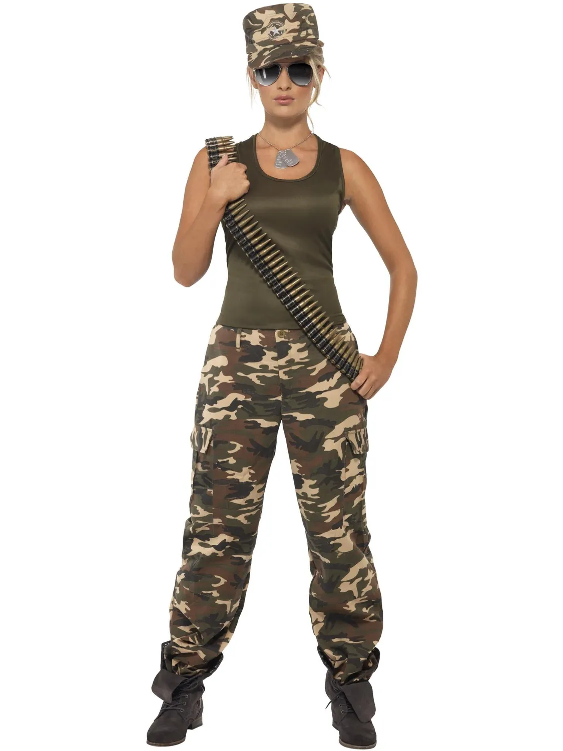 Smiffys Camo costume soldato donna kaki taglia S