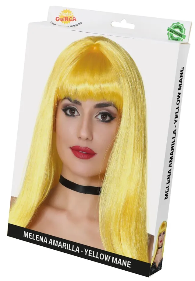 Fiestas Guirca Parrucca Donna giallo oro lunga con frangia