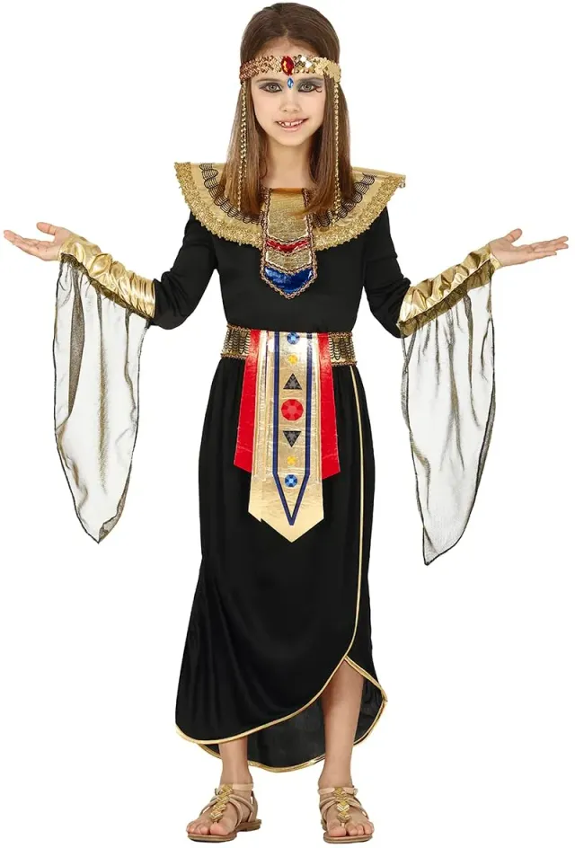 Guirca Costume Egiziana Bambina Nero Oro 10-12 Anni