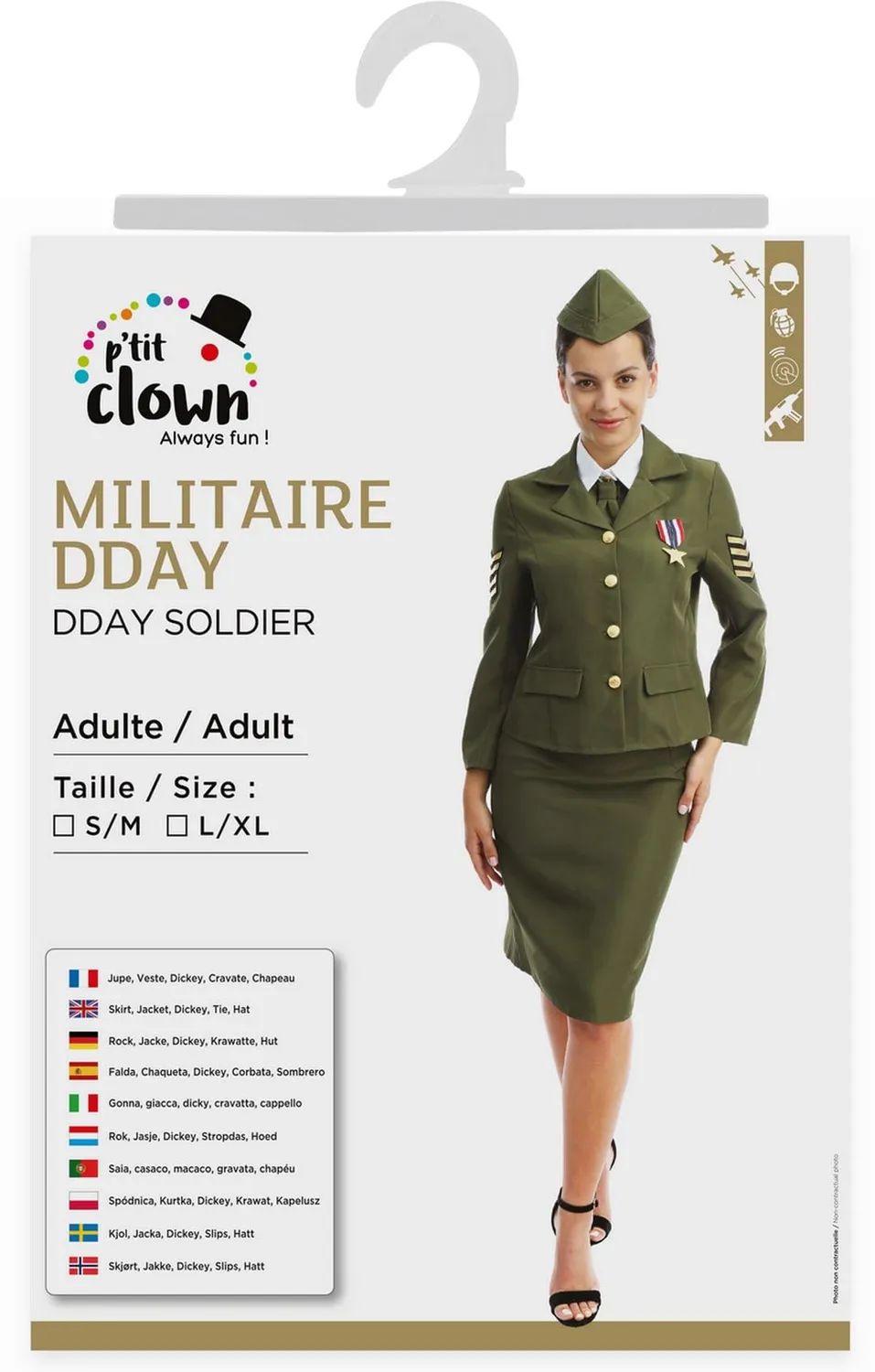 P'tit Clown 23302 costume militare verde L-XL 4 pezzi