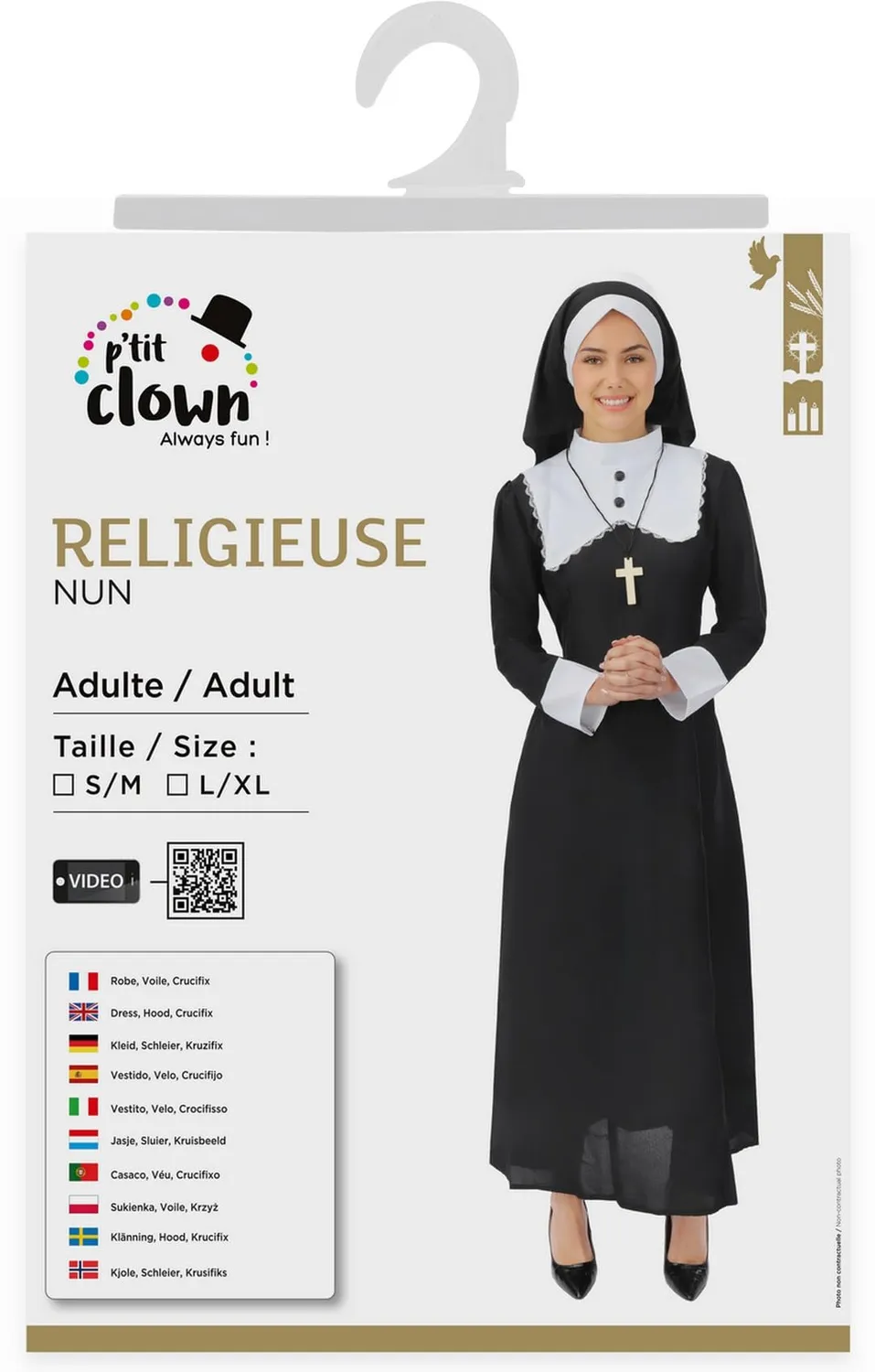 P'tit Clown Suora Luxe costume adulto L-XL nero poliestere