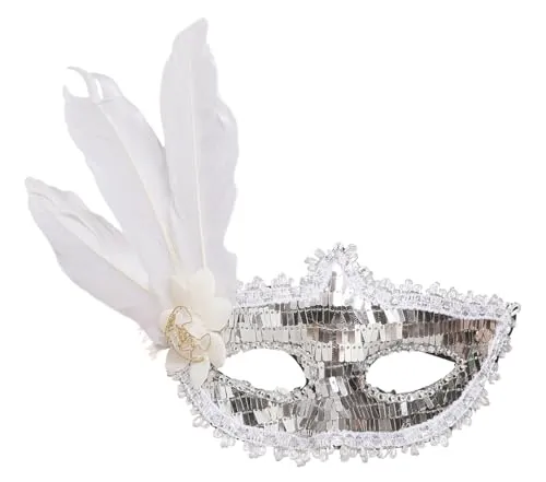 Guirca Maschera Argento maschera veneziana piuma
