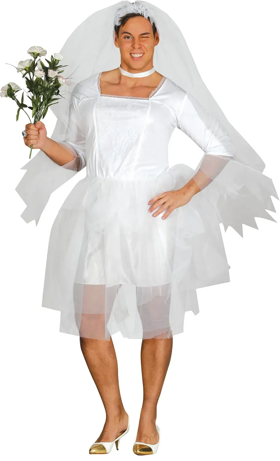 Guirca Sposa costume uomo adulto bianco con velo