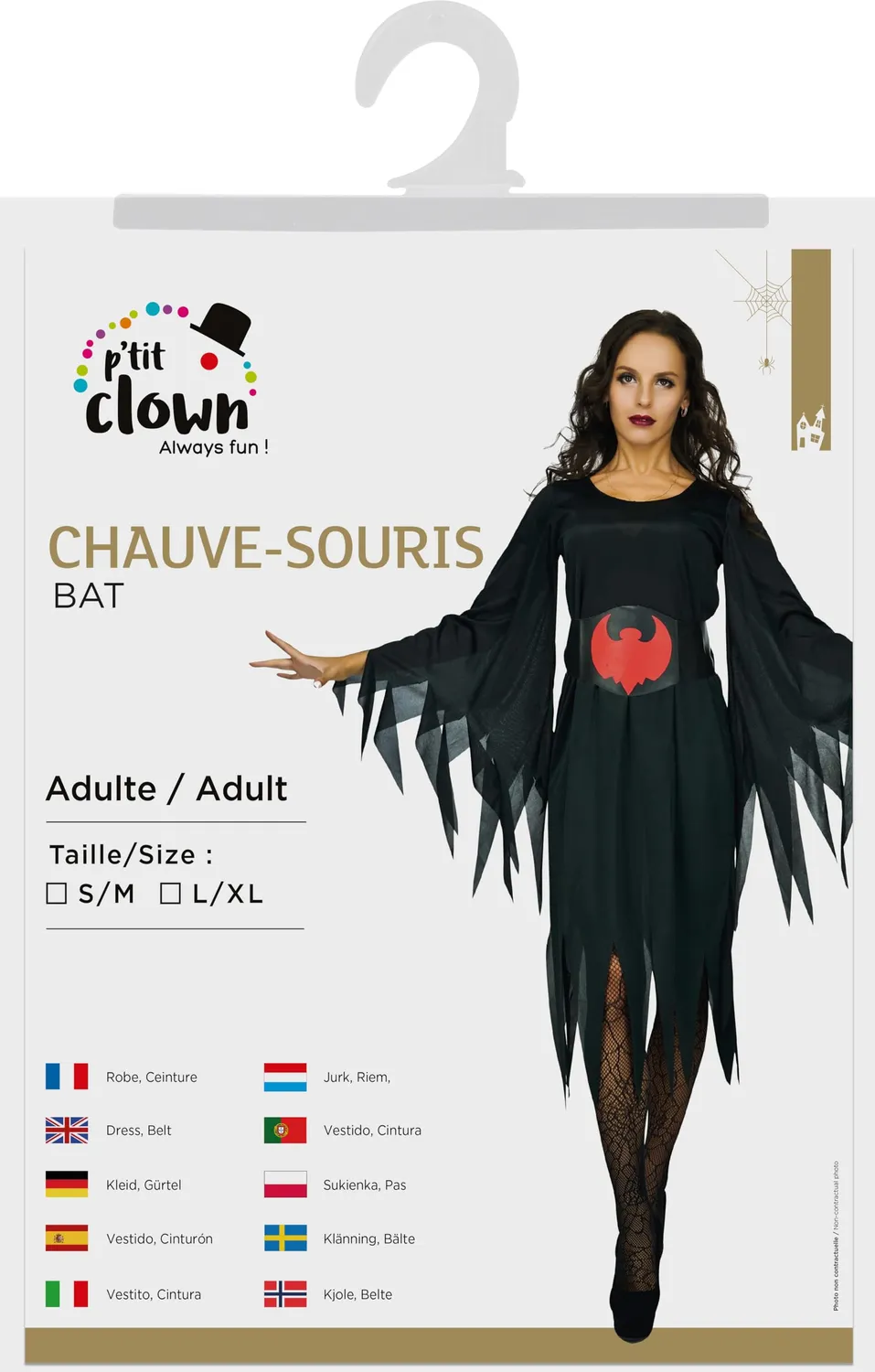 P'tit Clown Pipistrello costume bambino L/XL nero con ali