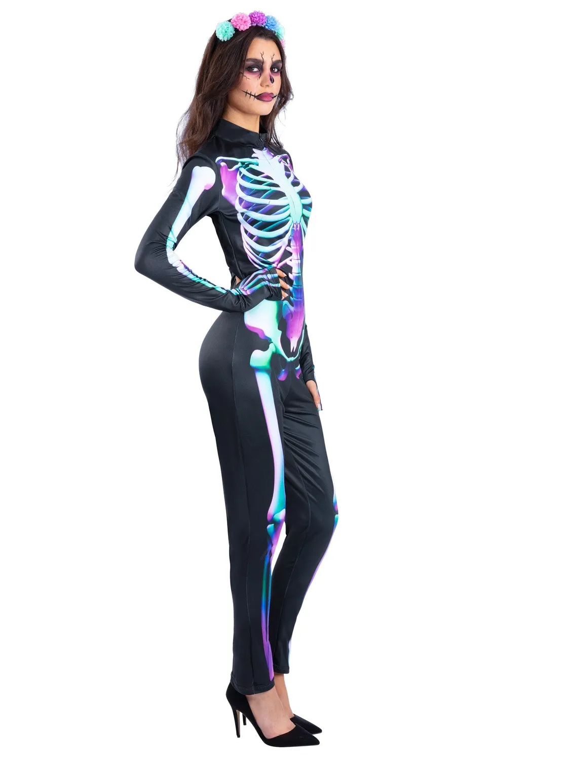 Smiffys Bright Bones costume scheletro donna M neon