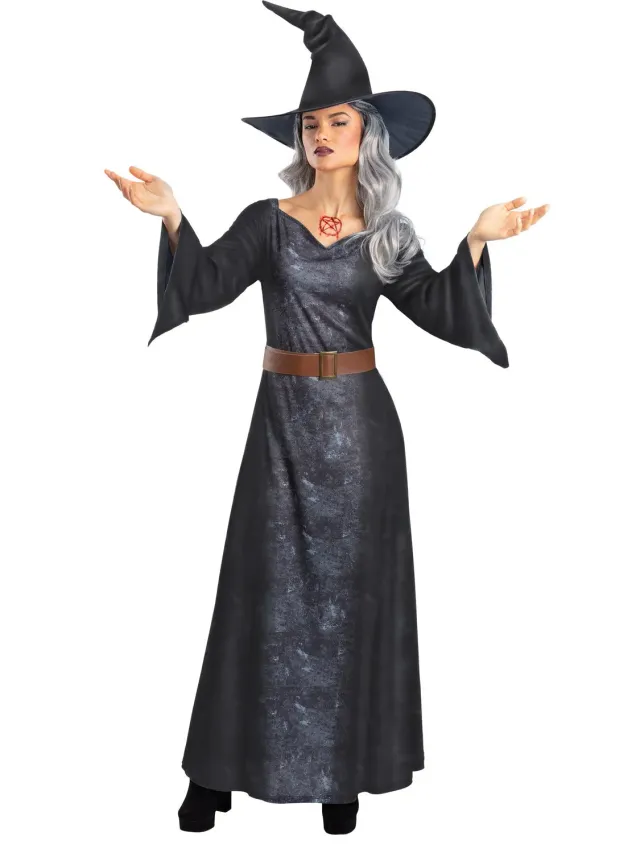 Smiffys Sorceress costume strega donna nero con cappello