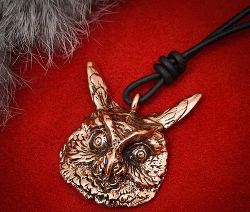 La Bottega di Merlino gufo collana pendente bronzo antico