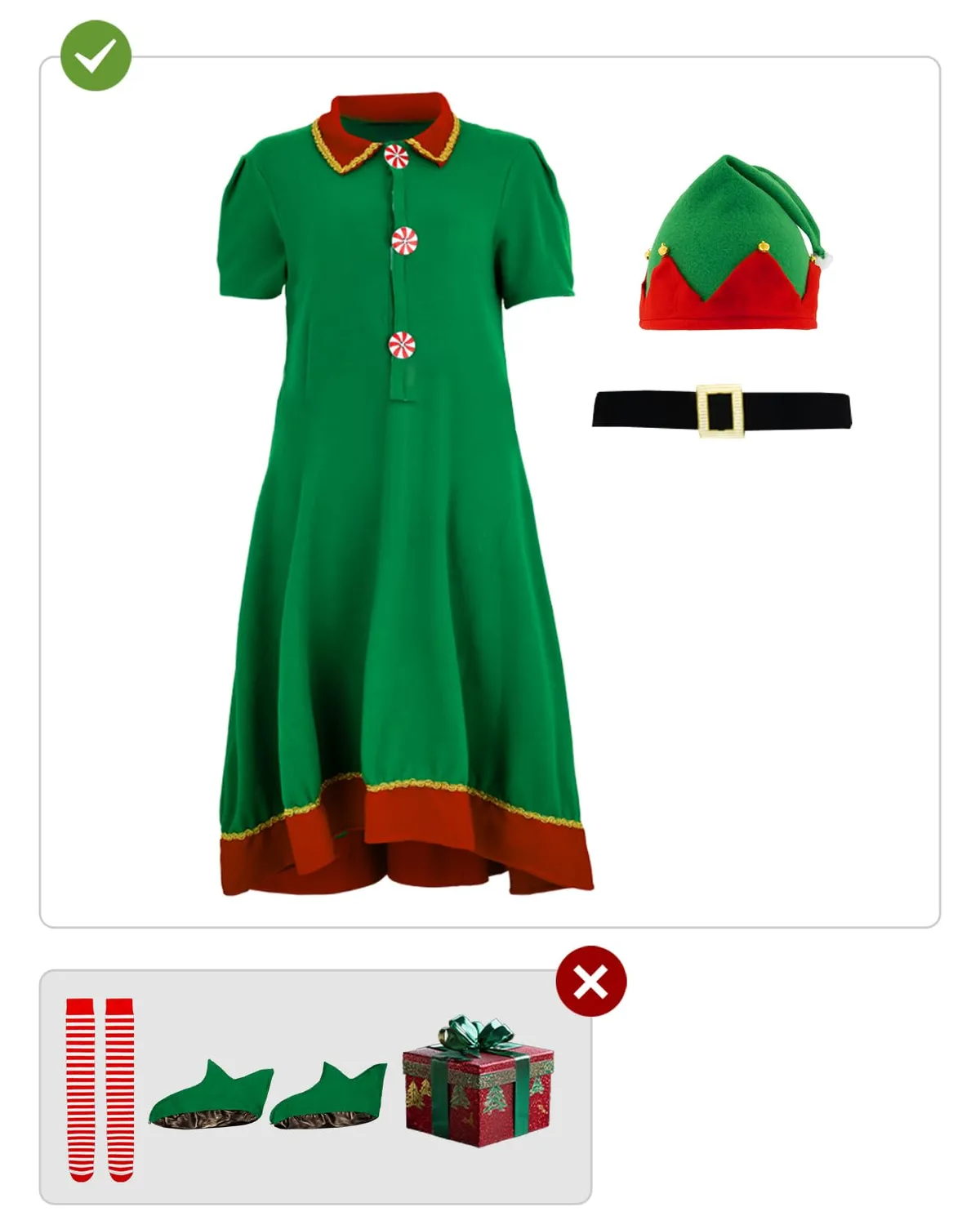 Funidelia Elfo Natalizio Costume Elfa Donna Verde con Accessori