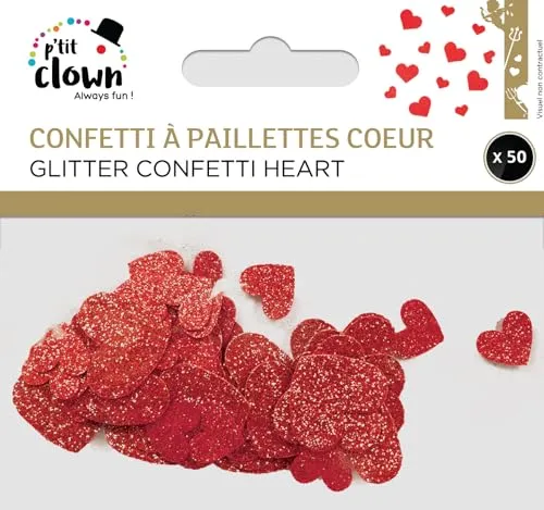 P'tit Clown 23266 coriandoli cuore rosso glitter 50 pz San Valentino