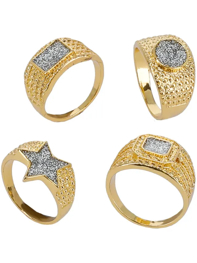 Smiffys 90s anelli bling oro diamanti 4 pezzi hip hop