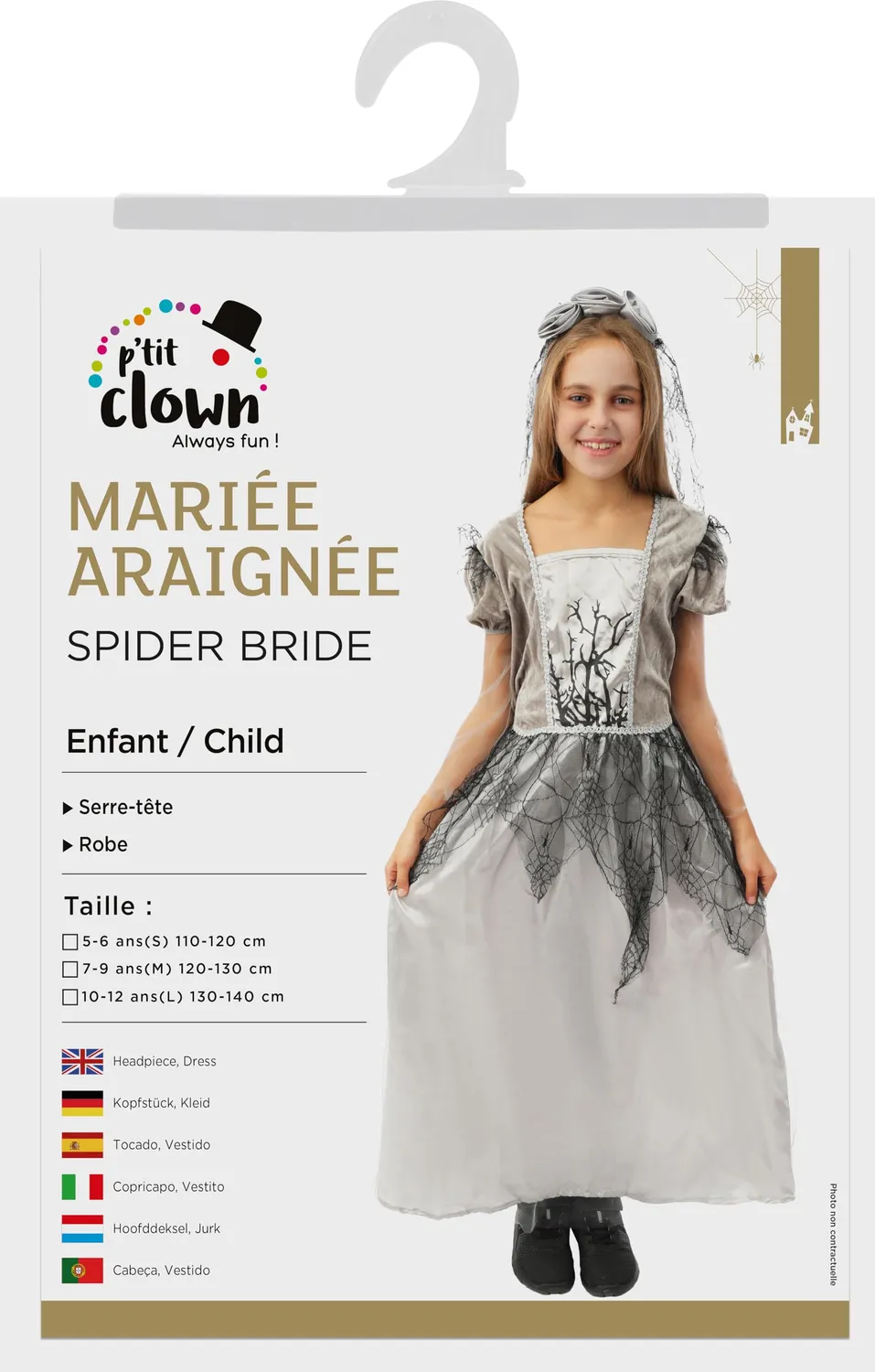 P'tit Clown costume sposa ragno grigio bambina con cerchietto