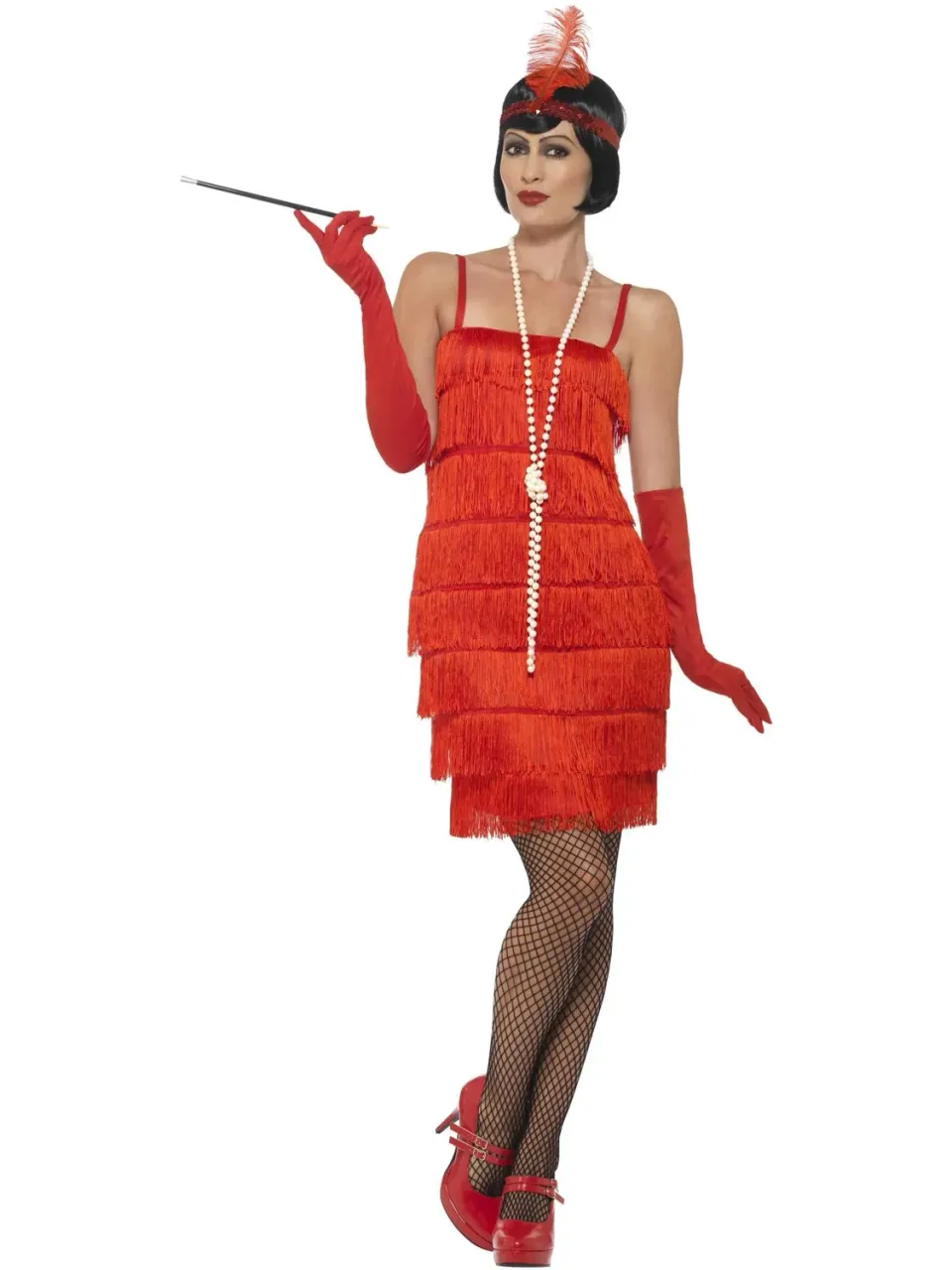 Smiffys Flapper Costume vestito rosso frange anni 20