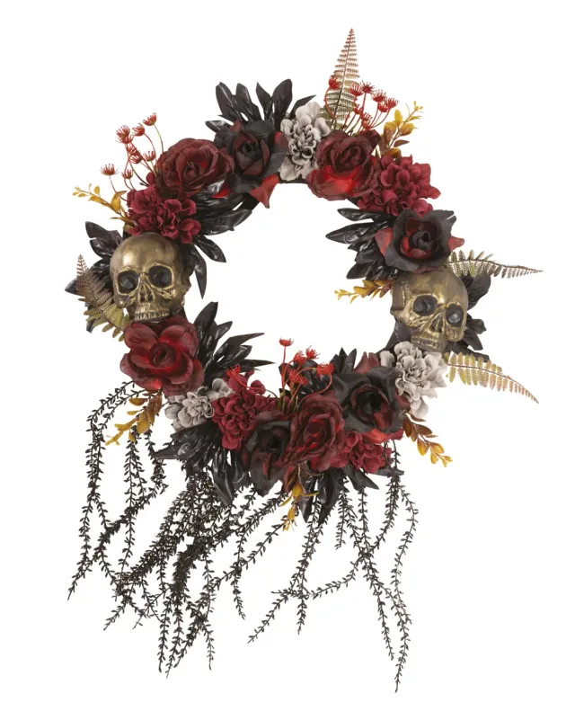 P'tit Clown Corona teschi e rose rosse 40 cm Halloween