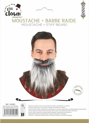 P'tit Clown Barba liscia grigia barba finta unisex