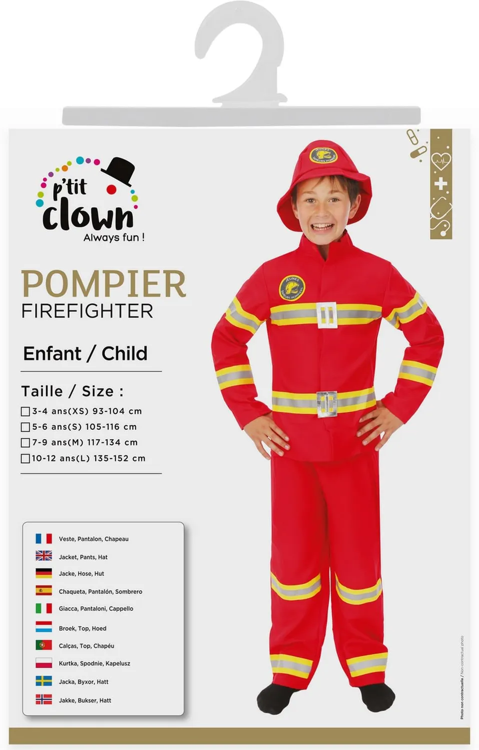 P'tit Clown Costume Pompiere bambino 3 pezzi unisex