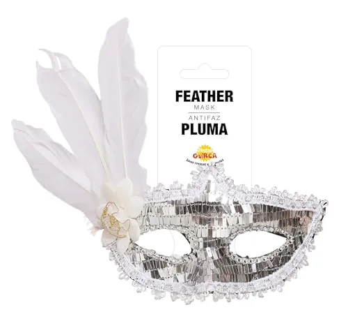 Guirca Maschera Argento maschera veneziana piuma