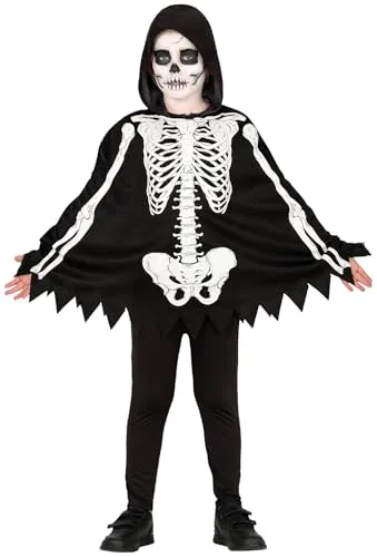Fiestas Guirca poncho scheletro bambini nero con cappuccio
