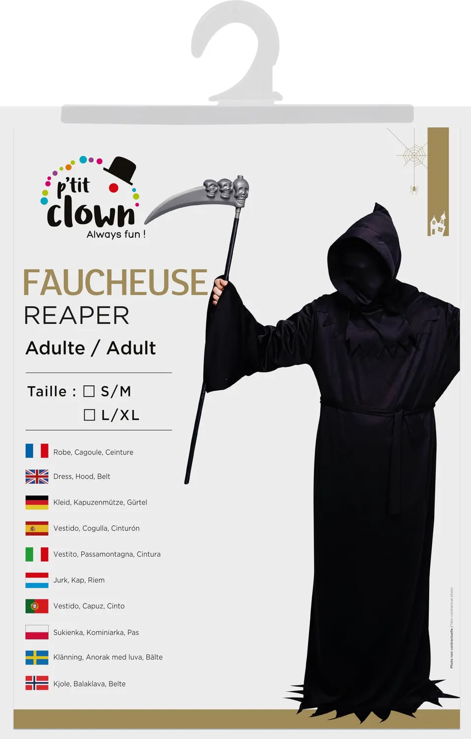 P'tit Clown Mietitore costume uomo adulto nero Halloween