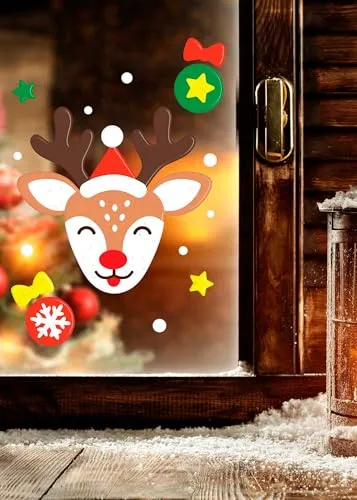 Fiestas Guirca Renna Set Adesivi Gel Finestra Natalizi