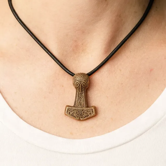 La Bottega di Merlino Mjolnir collana pendente bronzo cordino pelle