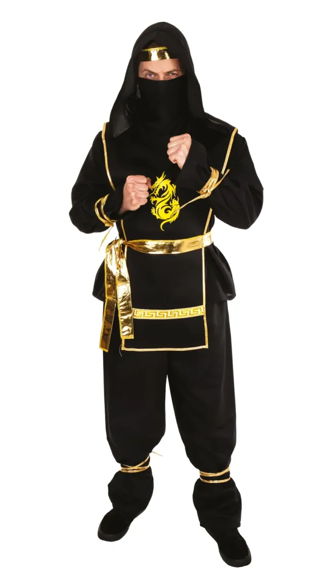 P'tit Clown Costume Ninja Adulto Nero Oro L-XL Poliestere