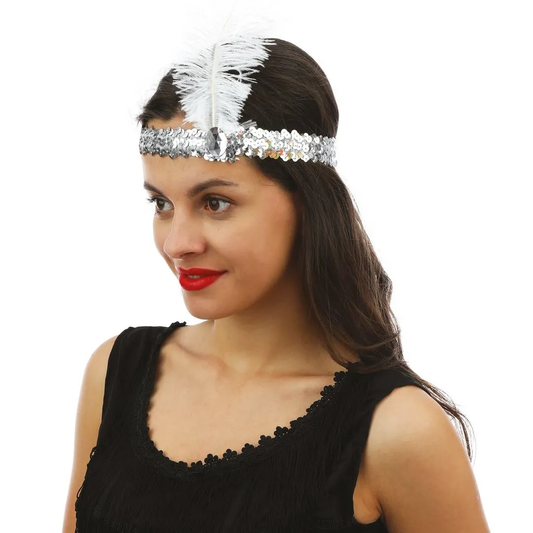 P'tit Clown fascia Charleston paillettes piuma argento adulto