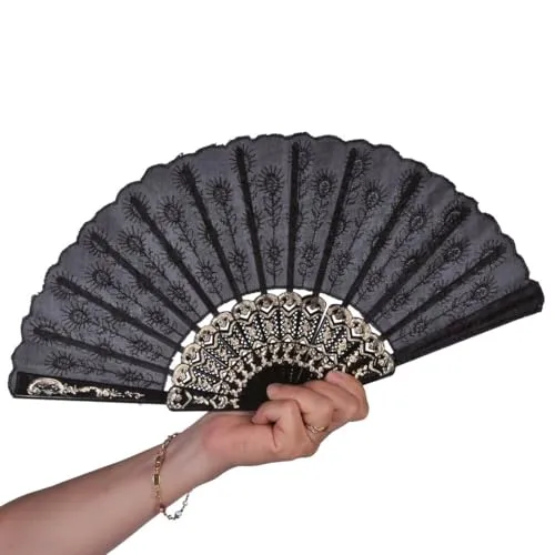 P'tit Clown 62452 ventaglio pieghevole nero 45 cm ricamato