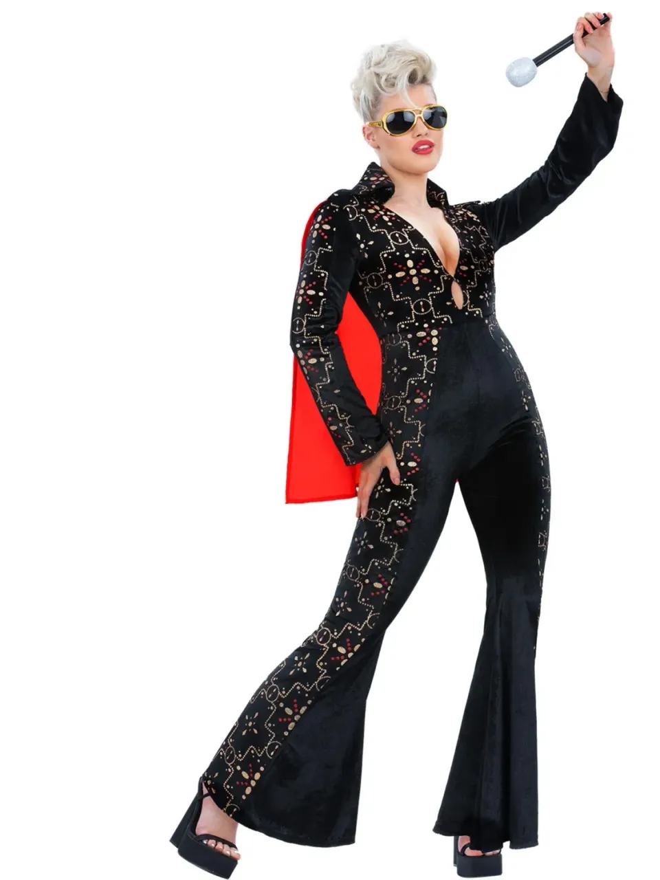 Smiffys Elvis Black Rhinestone costume donna con mantello