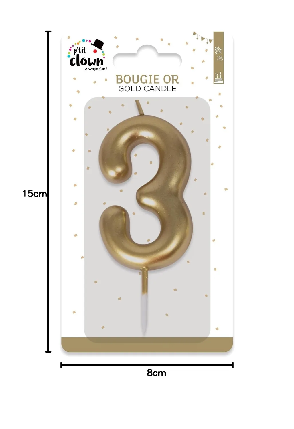P'tit Clown 23933 candela numero 3 oro per torta compleanno