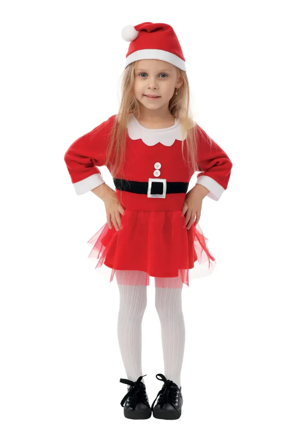 P'tit Clown Miss Santa Costume Mamma Natale Tutù 5-6 Anni Rosso