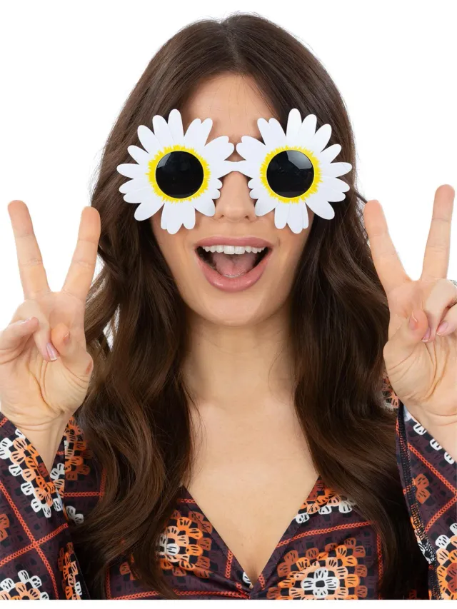 Smiffys Daisy Hippie Occhiali Bianchi Margherita