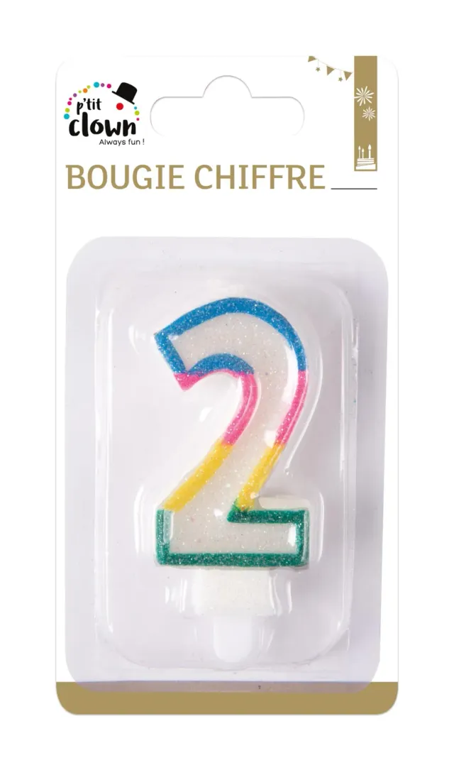 P'tit Clown arcobaleno glitter candela numero compleanno