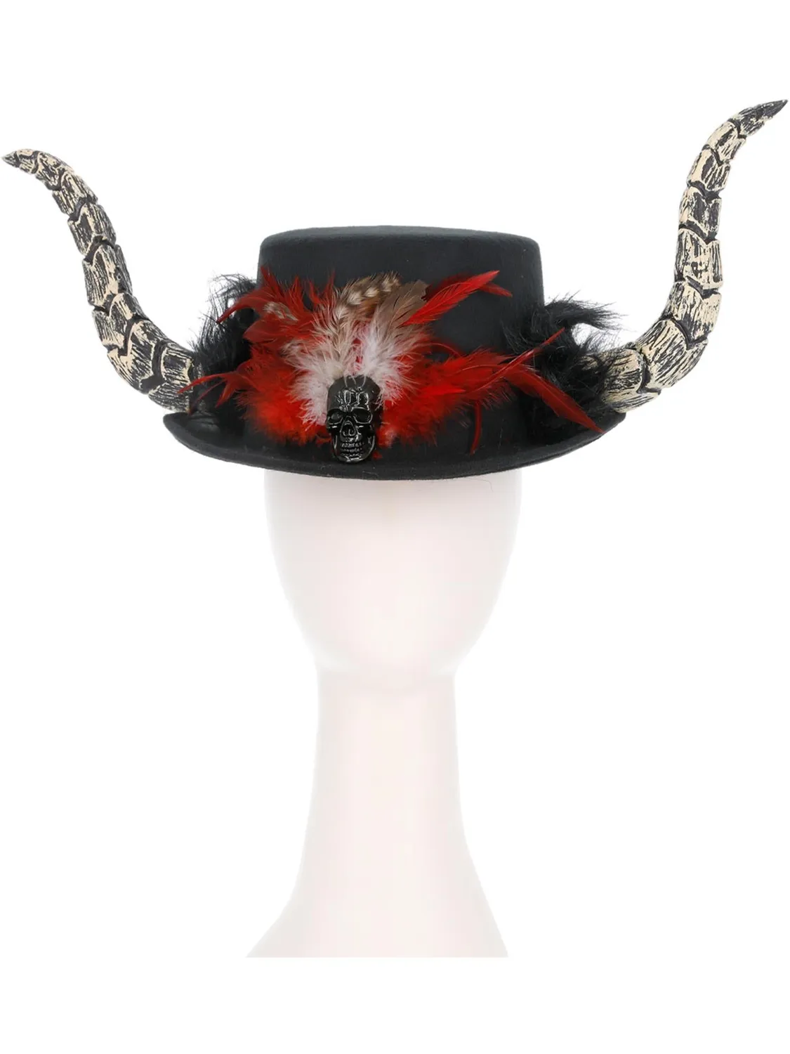 Smiffys Cappello Voodoo con Corna Piume e Teschio