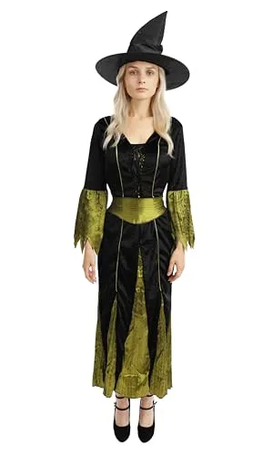 P'tit Clown costume strega donna lungo nero verde taglia L