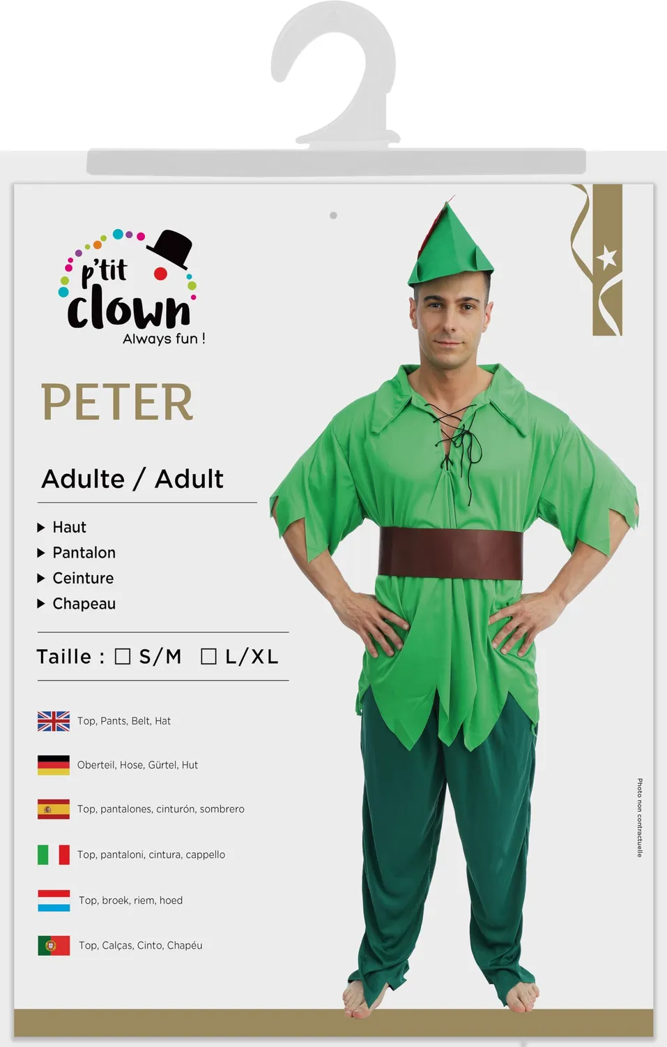 P'tit Clown Peter costume adulto verde Carnevale fiaba