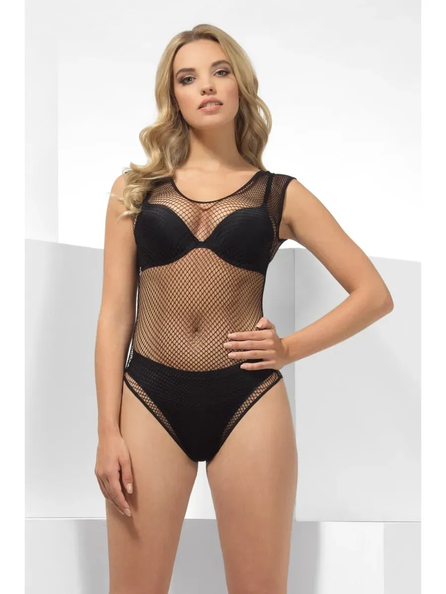 Smiffys Fishnet body a rete nero sgambato smanicato