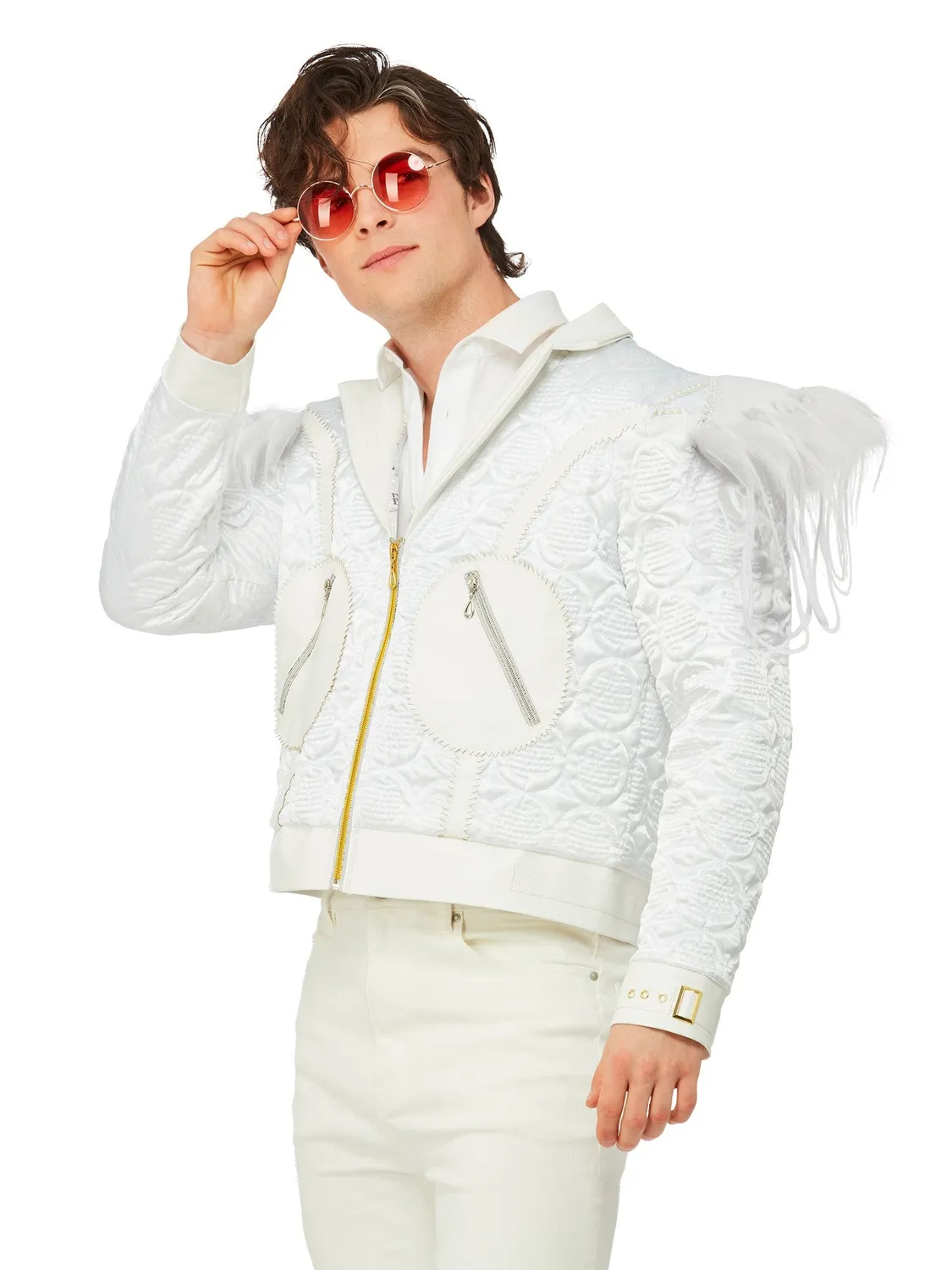 Smiffys Elton John Feather giacca bianca piume uomo M-L