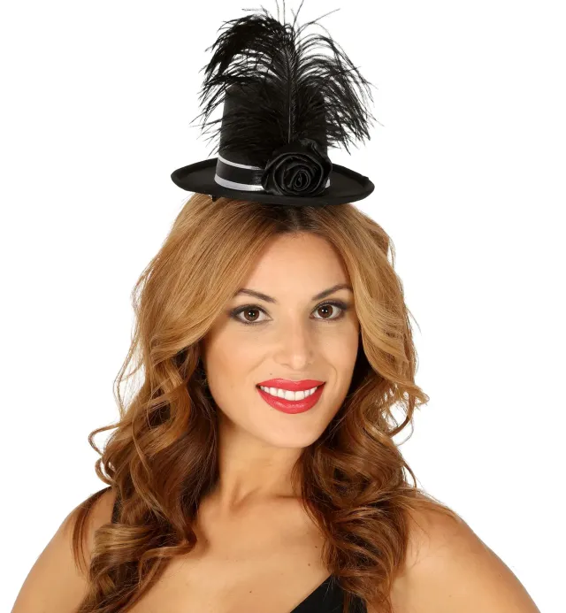 Guirca mini cappello tazza nero rosa piume donna