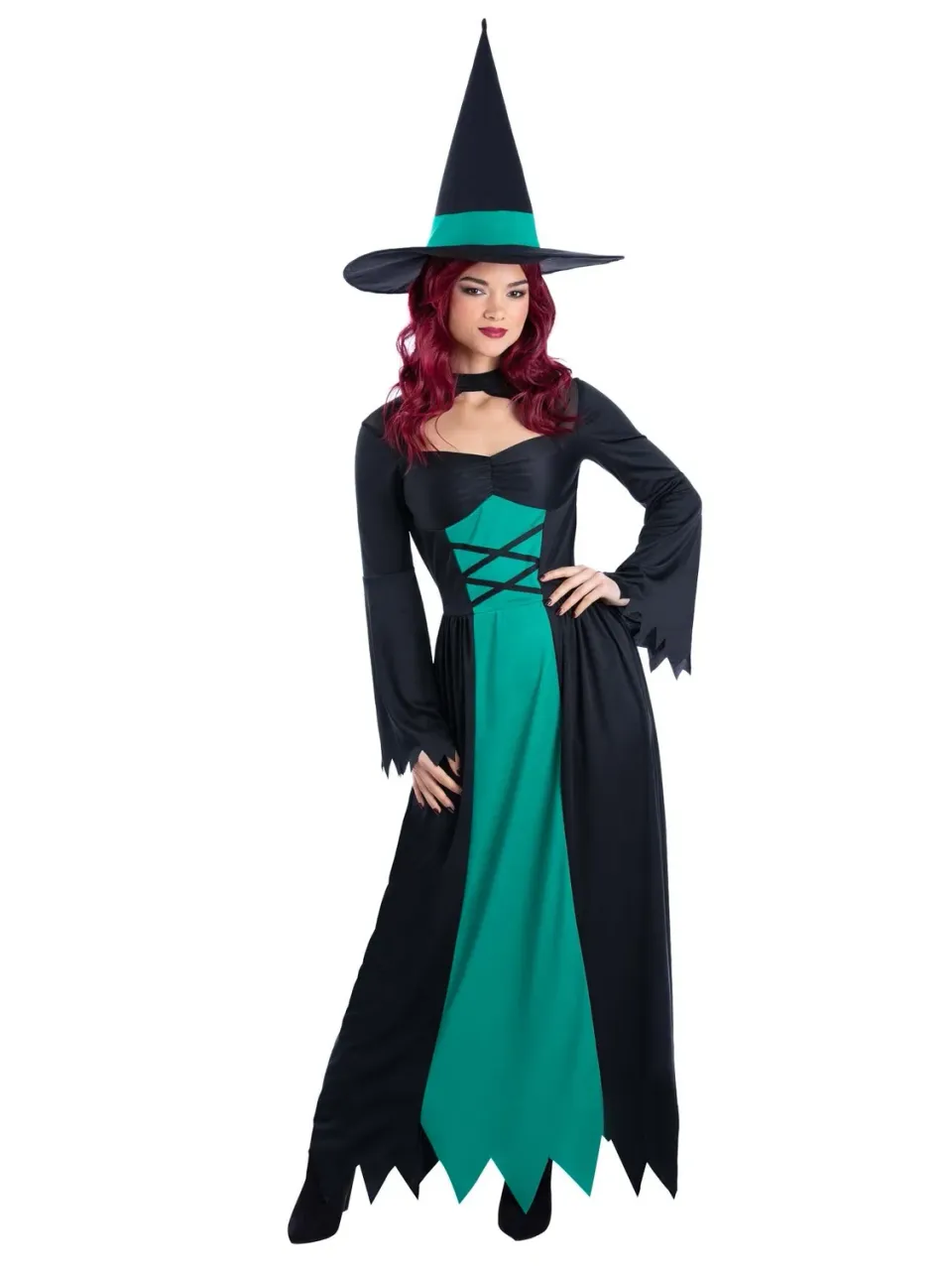 Smiffys Bewitched costume strega verde donna con cappello