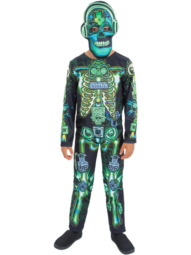 Smiffys Skeleton Gamer costume bambino M fosforescente