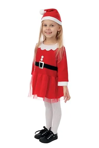 P'tit Clown Miss Santa Costume Mamma Natale Tutù 5-6 Anni Rosso
