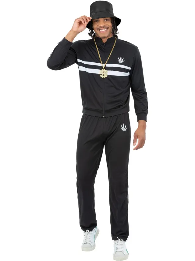 Smiffys 90s Running MC tuta costume uomo nero-bianco