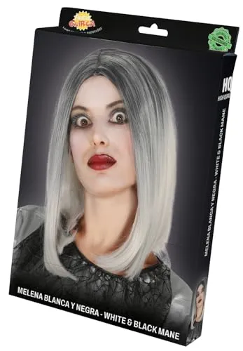 Fiestas Guirca Parrucca Caschetto Bob Lungo Bicolore Nero Bianco