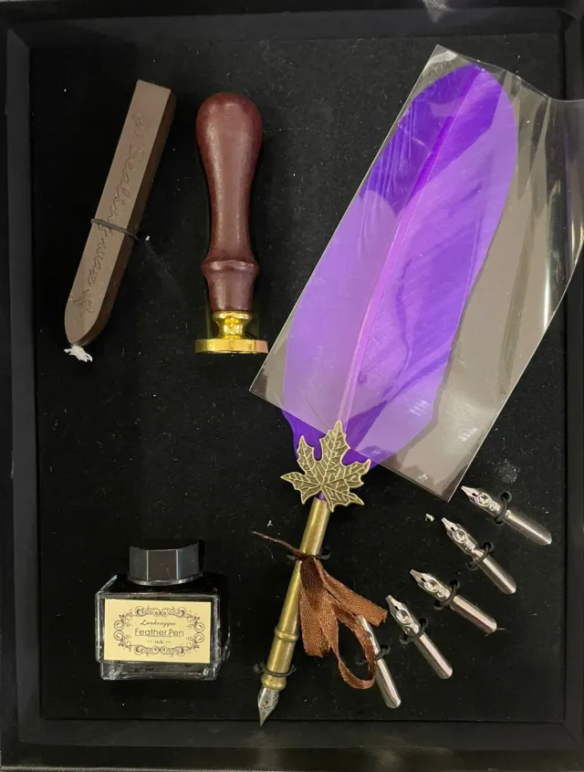 La Bottega di Merlino Piuma Viola kit scrittura ceralacca