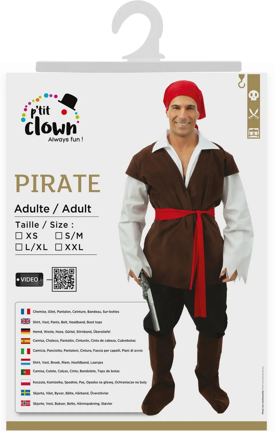 P'tit Clown Costume Pirata Uomo L-XL Multicolore 6 Pezzi