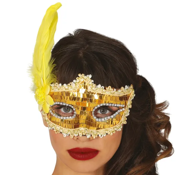 Guirca Oro maschera oro con piuma