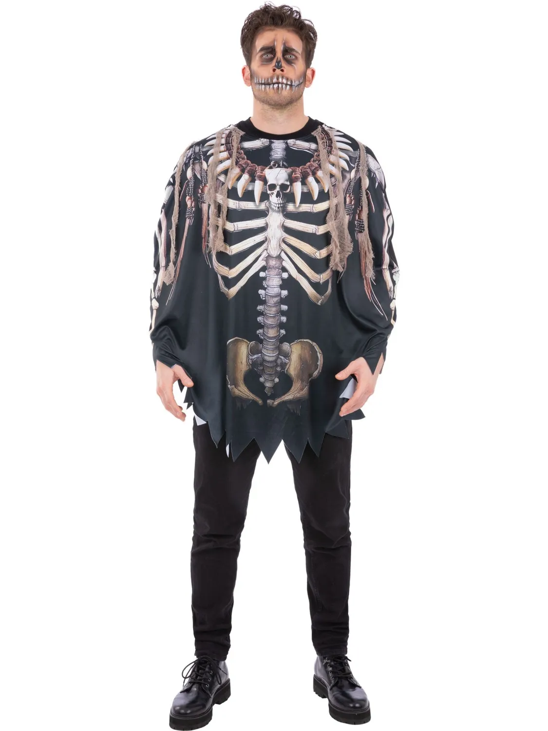 Smiffys Voodoo Witch Doctor poncho scheletro adulto unico
